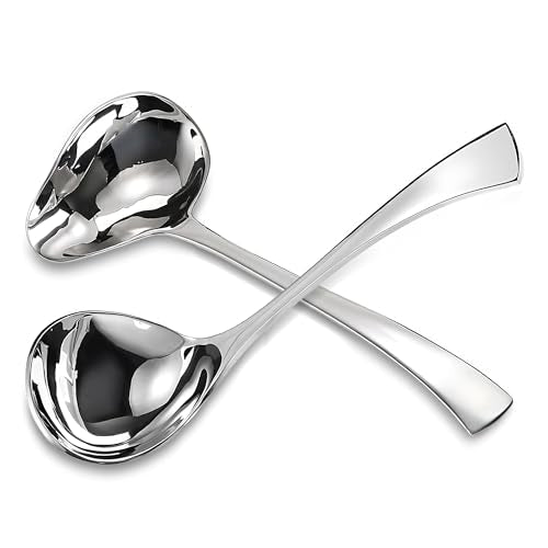 Comicfs 2 Pack Gravy Spoon Mini Gravy Ladle Drizzle Spoon 18/10 Stainless Steel Small Ladle with Pouring Spout Gravy ladle for Sauce Serving, Salad dressing and dressings, Dishwasher Safe - color: Soup Ladle + Gravy Ladle