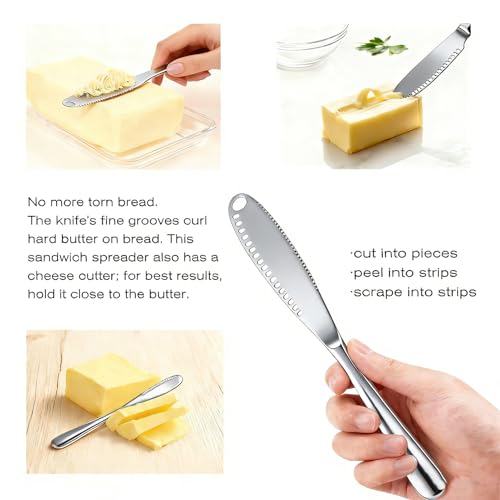 Butter Knife, 3 In 1 Stainless Steel Butter Spreader, Kitchen Knife Gadget For Cutting And Spreading Butter Cheese Jam