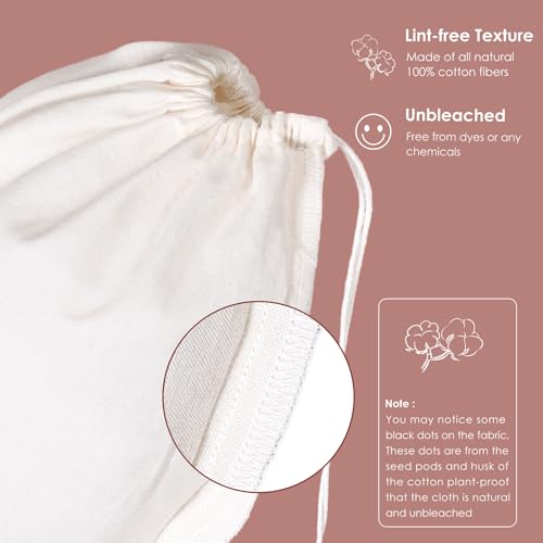 Nut Milk Bag, SANTOW Natural Cheesecloth Bag, 2 Pack 12"x12" 100% Unbleached Cotton Cloth Bag Drawstring Filter for Cheese, Yogurt, Juice, Wine, Cold Brew Coffee and Vegan Milk, Almond Milk Strainer