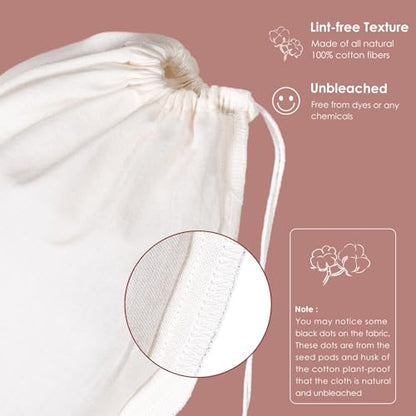 Nut Milk Bag, SANTOW Natural Cheesecloth Bag, 2 Pack 12"x12" 100% Unbleached Cotton Cloth Bag Drawstring Filter for Cheese, Yogurt, Juice, Wine, Cold Brew Coffee and Vegan Milk, Almond Milk Strainer