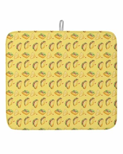 Yellow Tacos Dish Drying Mat, Cheese Vegetables Cartoon Food Absorbent Dish Drying Matt Pad for Kitchen Countertops, Sinks, Dish Drainer Racks, Small 16x18in 1PC - size: 16" x 18"