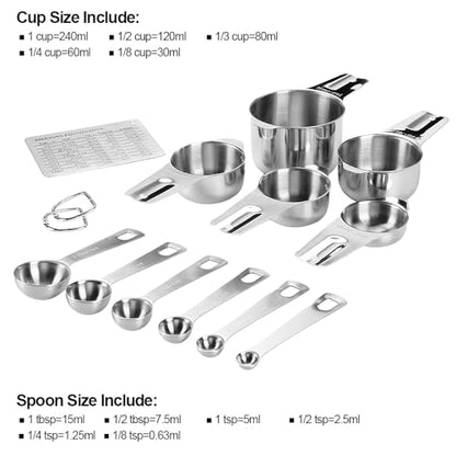 Measuring Cups and Spoons Set Heavy Duty 304 Metal Stainless Steel Measuring Cup Spoon Kitchen Gadgets for Cooking Baking (Set of 14) - size: Set of 14