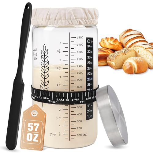 57oz Sourdough Starter Jar Kit, Extra Large Capacity Sourdough Jar | Wide Mouth Sourdough Bread Starter Kit for Perfect Sour Dough Bread (Black) - size: Tall - Black 1 Pack B