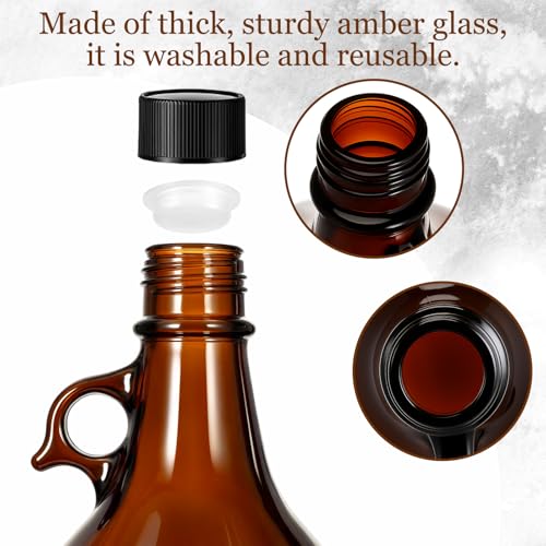 Maxdot 4 Pack 84 oz Glass Growler Bottles with Airtight Lid Amber Glass Carboy with Handle for Kombucha Beer Brewing Wine Making Castor Oil Decoration - size: 0.66 Gallon