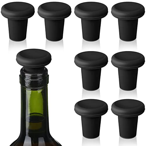 Yookeer 8 Pcs Wine Stoppers Silicone Beer Bottle Sealer Stoppers Glass Bottles Corks Beverage Beer Champagne Wine Storage Keep Fresh Tools for Wedding Party Christmas Supplies(Black) - color: Black