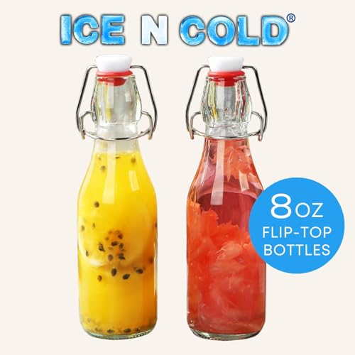 ICE N COLD Glass Swing Top Bottles | Flip Top Glass Bottles for Limoncello, Syrups, Oils, Vinegar, Extracts & Beverages | Airtight Reusable Glass Bottles (6-Pack, MEDIUM (250ml | 8.5oz)) - color: 6-Pack, size: 8.5 Ounces