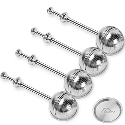 Numola Long Handle Tea Ball Stainless Steel with Drip Trays, 4Pcs Premium Tea Infuser Filter for Loose Leaf Tea, Reusable Fine Mesh Tea Interval Diffuser Strainer for Cup and Teapot - style: Long Handle Tea Ball x 4
