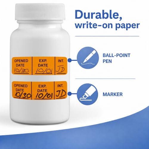 Expiration Date Stickers, Opened & Expiration Date Labels, 800 Fluoro Orange Write-On Stickers, 0.5" x 1.5" (12mm x 40mm) - style: Opened Date/Exp. Date/Int.