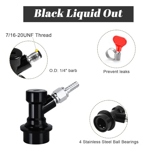 2 PCS Ball Lock Keg Fittings Beer Corny Keg Liquid Connectors with Stainless Steel 1/4" Liquid Barb and MFL Thread Swivel Nuts for Homebrew with 2 Hose Clamps