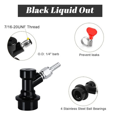 2 PCS Ball Lock Keg Fittings Beer Corny Keg Liquid Connectors with Stainless Steel 1/4" Liquid Barb and MFL Thread Swivel Nuts for Homebrew with 2 Hose Clamps