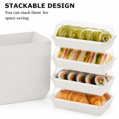 Dicunoy 100 Pack Sandwich Boxes with Clear Lids, Paper Food Boxes, Rectangle To Go Food Tray for Sushi, Swiss Roll Cake, Sandwich, Cookie, Fruits, Hot Chocolate Bombs, Hot Dog