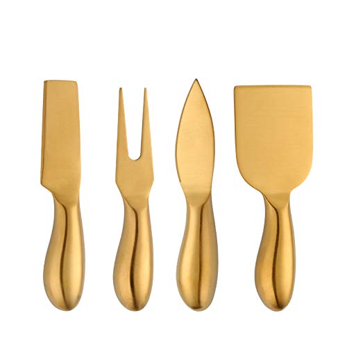 Baikai Stainless Steel 18/10 Cheese Desert Knives, Set of 4, Gold Breakfast Butter Knife, Slicer Sandwich Spreader … (Cheese Knife Set-Gold) - color: Cheese Knife Set-Gold