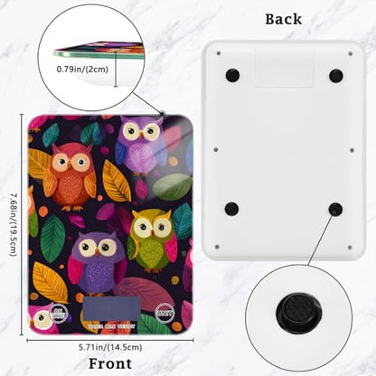 Food Scale Kitchen Scale for Baking Cooking Digital Food Weighing Measuring Scale Small Waterproof Electric Food Scale Black Owl and Leaves - color: Black Owl and Leaves