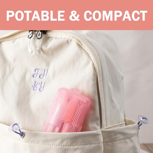 Travel Bottle Brush, 6-in-1 Portable Travel Bottle Cleaner Kit with Small Bottle Brush Built in Drying Rack, Nipple Brush, Straw Brush, Soap Dispenser, for Baby Bottles Under 8 OZ, BPA-Free(Pink) - color: Pink