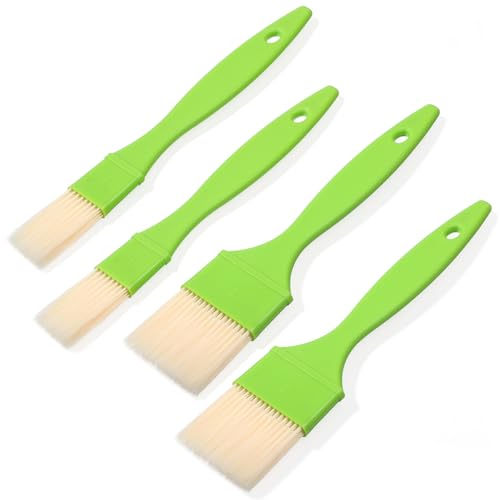 4pcs Pastry Brush Set, 1/1/2/2 inch Natural Bristle Basting Pastry Paint Brush with Hang Hole Design Premium BBQ Heat Resistant Brushes for Cooking Baking Brushes Oil Grilling Marinade