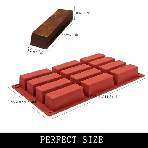 Silicone Granola Chocolate Molds, 12 Cavity Rectangle Mold for Chocolate Cheesecake 11.6 x 6.7 inches - color: 2 Packs Granola Chocolate Molds Z279