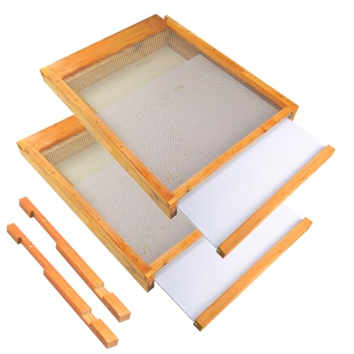 2Pcs Beehive Screened Bottom Board 10 Frame Langstroth Bee Hive Screened Bottom Board Dipped in 100% Beeswax with Entrance Reducer Screen Bottom Board with Solid Wood for Beehives Beekeeping Garden - size: 2 Pack 10 Frame