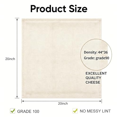 Reusable Cheesecloth,Grade 100,20x20 Inch Hemmed Cheese Cloth for Straining Craft,100% Cotton Unbleached Cloth Strainer for Cooking,Baking,Juicing,Cheese Making,Ultra Fine and Dense,Washable - size: 20*20 inch*1 PCS