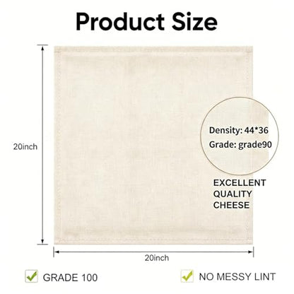 Reusable Cheesecloth,Grade 100,20x20 Inch Hemmed Cheese Cloth for Straining Craft,100% Cotton Unbleached Cloth Strainer for Cooking,Baking,Juicing,Cheese Making,Ultra Fine and Dense,Washable - size: 20*20 inch*1 PCS
