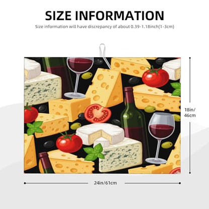 Dish Drying Mat for Kitchen Counter - Cheese Wine Absorbent Heat Resistant Microfiber Dishes Drainer Mat - Kitchen Gadgets Large Coffee Machine Dish Rack Pad 18"X24"