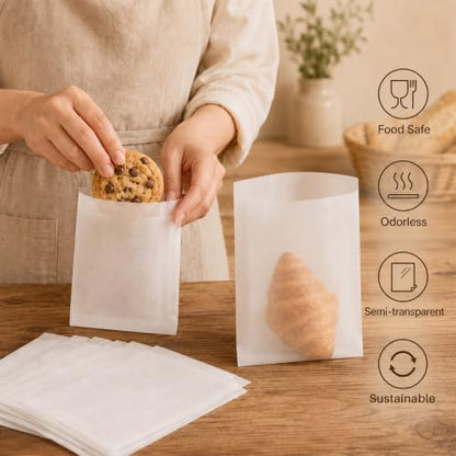 MAQIHAN 100 Wax Paper Sandwich Bags - 6"x8" Glassine Bags, Translucent Envelopes for Food Take Out, Snack, Bakery, Cookies, Treats, Sandwiches, Soaps, Gift Card Packaging - size: 6x8"