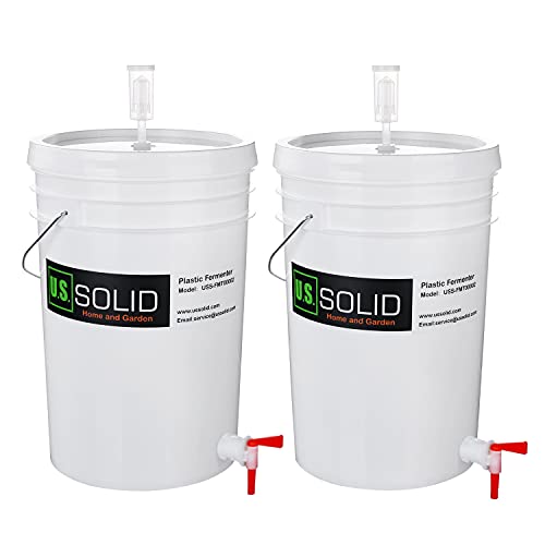 U.S. Solid 2-Pack Plastic Fermenter - 6.5 Gallon Food-Grade Fermenting Bucket Homebrewing Fermentor with Spigot and Airlock - size: 6.5 gallon(2-PACK)