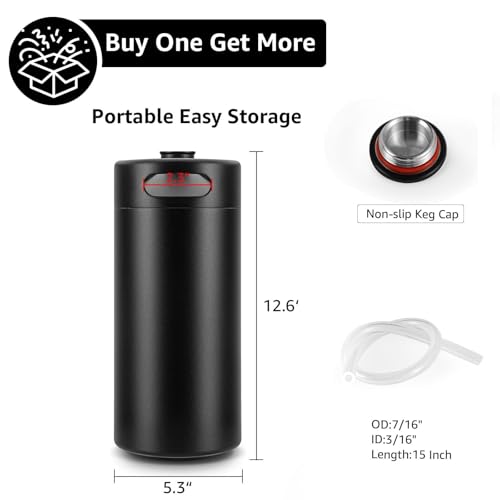 128 OZ- Hgkeke Mini Keg Growler 304 Stainless Steel Mini Keg Matte Black Powder Coated Portable Beer Growler Pressurized Growler Keep Beverage Fresh Keeg Beer Fresh for Homebrew - color: Black