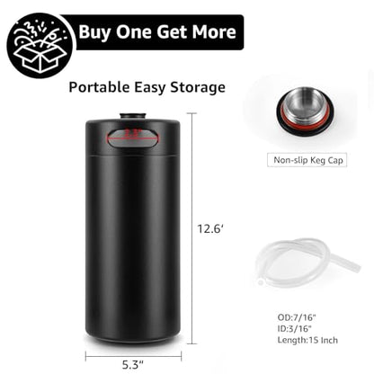 128 OZ- Hgkeke Mini Keg Growler 304 Stainless Steel Mini Keg Matte Black Powder Coated Portable Beer Growler Pressurized Growler Keep Beverage Fresh Keeg Beer Fresh for Homebrew - color: Black