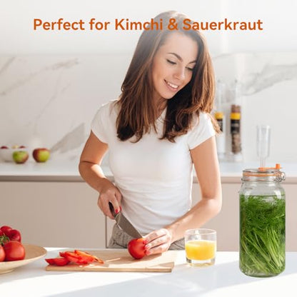 67 Oz Glass Fermentation Jars Kit - 2 Pack Kimchi Wide Mouth Fermenting Container with Airlocks, Sauerkraut Fermenter Making Set for Pickling Canning Sauce, Includes Recipes - size: 2 Pack 67 Oz
