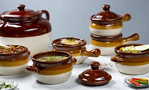 KooK French Onion Soup Bowl, French Onion Soup, Crock, Oven Safe Bowl, Ceramic, Handles, Stoneware, Dishwasher, Microwave, Oven & Broil Safe 16oz Standard Capacity & 18oz Full Capacity Set of 4 - style: Brown