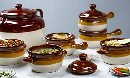 KooK French Onion Soup Bowl, French Onion Soup, Crock, Oven Safe Bowl, Ceramic, Handles, Stoneware, Dishwasher, Microwave, Oven & Broil Safe 16oz Standard Capacity & 18oz Full Capacity Set of 4 - style: Brown