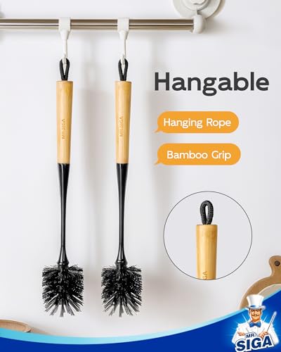 MR.SIGA Water Bottle Brush, Long Handle Bottle Brush for Water Glasses, Baby Bottles, Sports Bottles Cleaning, Black, 2 Pack - color: Black