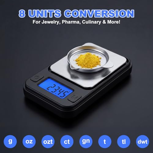 Diyife Milligram Scale, 200g/0.01g High Accuracy Pocket Scale with Storage Case, 8 Units, Multifunctional Digital Gram Scale for Lab, Jewelry, Gem, Mg, Black - color: Black