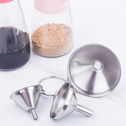 Metal Stainless Steel Funnel, Large Medium Small Funnel Set of 3, Food Grade Mini Funnels for Kitchen Use Filling Bottles Flask Cooking