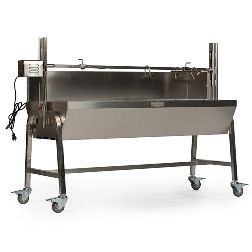 Ash & Ember 13W Stainless Steel BBQ Rotisserie Grill with Windscreen, 4 RPM Rotation Speed, Rated 85 LB for Medium Game, Portable Electric Outdoor Roaster - color: With Windscreen, size: 13W - Holds 85 lb