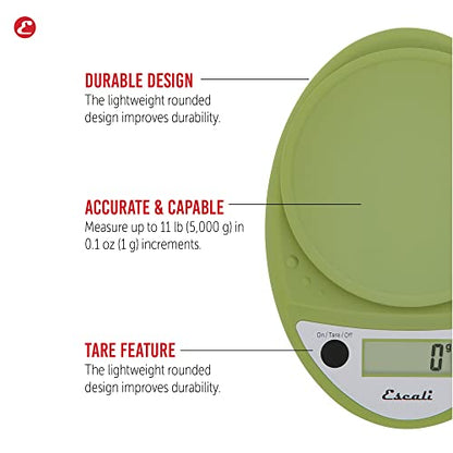 Escali Primo Digital Food Scale Multi-Functional Kitchen Scale and Baking Scale for Precise Weight Measuring and Portion Control, 8.5 x 6 x 1.5 inches, Tarragon Green - color: Tarragon Green