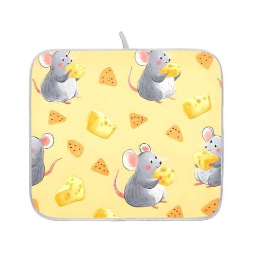 ALAZA Mouse Cheese Animal Dish Drying Mats Absorbent Microfiber Drying Pad Kitchen Countertop Draining Mat 16 x 18 Inches - size: 16" x 18"