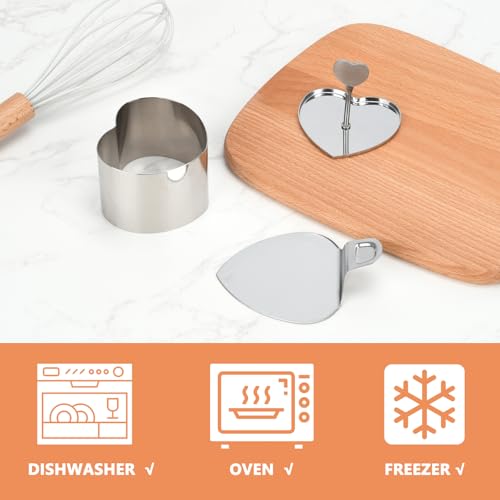 Ismosm6 Pack Cake Ring Molds with 1 Pusher 1 Lifter, 3 Inch Seamless Mini Cheese Cake Cutter Ring Set, Stainless Steel Mini Food Mold for Mousse, Food Plating, Cookies, Baking (Heart) - color: Heart