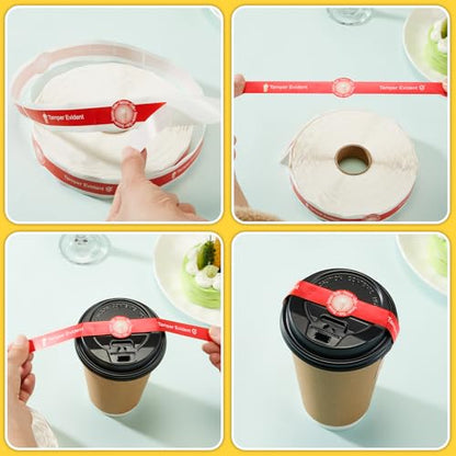 Zonon 600 Pcs Safe Secure Tamper Evident Seals for Drink Lids, Food Delivery Stickers Sealed for Freshness Labels Drink Food Coffee Milk Tea Ice Cream Seal Stickers 600 Pieces Per Roll (Red) - color: Red