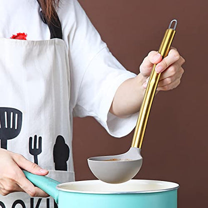 Gold Ladle, Berglander Non-stick Silicone Kitchen Ladle With Titainium Gold Plating handle, Soup Ladle, Cooking Ladle Soup Spoon For Cooking, Dishwasher Safe, Easy to Clean - style: g. Ladle
