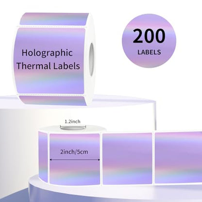 2" x 2" Square Thermal Labels Stickers, Holographic Thermal Stickers Labels, Self-Adhesive Glitter Direct Thermal Label for Small Business, DIY Design- Holographic Purple - color: Holographic Purple, size: 2 X 2