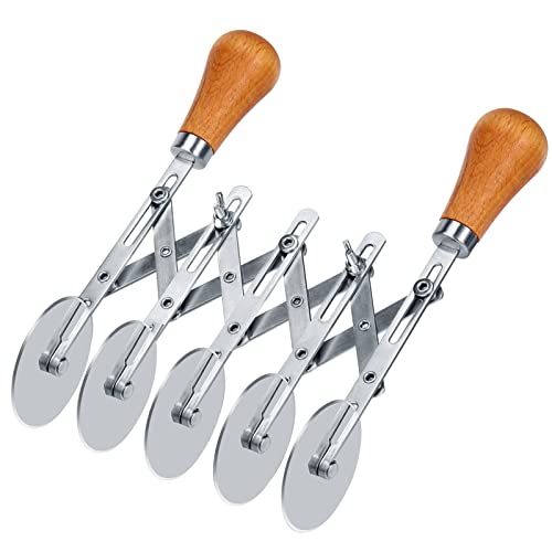 Juome 5 Wheel Pastry Cutter with Wooden Handle, Multi-Round Wheel Pasta Dough Cutter Roller Pizza Slicer Accordion Pastry Knife Divider Tool - color: 5 wheel Pastry Cutter with Wooden Handle
