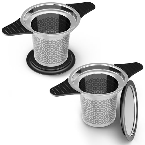 Reinmoson 2 Pack Extra Fine Mesh Tea Strainers for Loose Tea Single Cup, 304 Stainless Steel and Food Grade Silicone Loose Leaf Tea Steeper Tea Strainers & Filters for Black Tea, Coffee, Rooibos, etc - color: Hive Black, size: 2 Pack