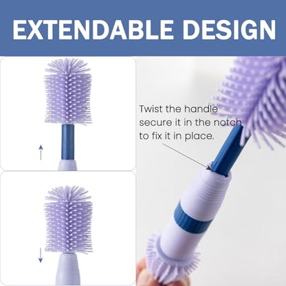 Travel Bottle Brush, 6-in-1 Portable Travel Bottle Cleaner Kit with Small Bottle Brush Built in Drying Rack, Nipple Brush, Straw Brush, Soap Dispenser, for Baby Bottles Under 8 OZ, BPA-Free(Purple) - color: Purple