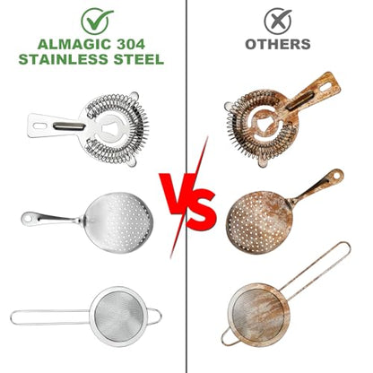 3-in-1 Cocktail Strainer Set, Includes Julep, Hawthorne, Fine Mesh Strainer, Food Grade 304 Stainless Steel, Complete Set Covering All Cocktail Straining Techniques, Essential Home Bar Tools