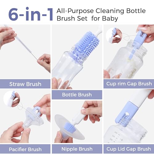 Baby Bottle Brush Set,8 in 1 Magnetic Design Cleaner Bottle Brush Kit with Silicone Brush,Drying Rack for Baby Bottle, Breast Pumps,Nipples - Home&Travel Gift for New Parents