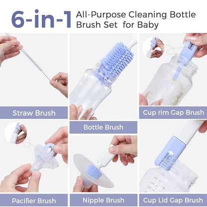 Baby Bottle Brush Set,8 in 1 Magnetic Design Cleaner Bottle Brush Kit with Silicone Brush,Drying Rack for Baby Bottle, Breast Pumps,Nipples - Home&Travel Gift for New Parents