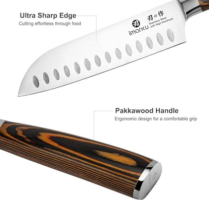 imarku Santoku Knife, 7 inch Kitchen Knife Ultra Sharp Cooking Knife Japanese Chef Knife -High Carbon Stainless Steel - Ergonomic Pakkawood Handle, Gifts for Women/Men, Orange - color: Orange