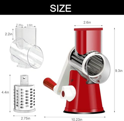 Cambom Rotary Cheese Grater Hand Crank Cheese Shredder for Fresh Cheese, Vegetable, Nuts,Non-slip Suction Base，Three Blades,Red - color: Red, size: 3 BLADES