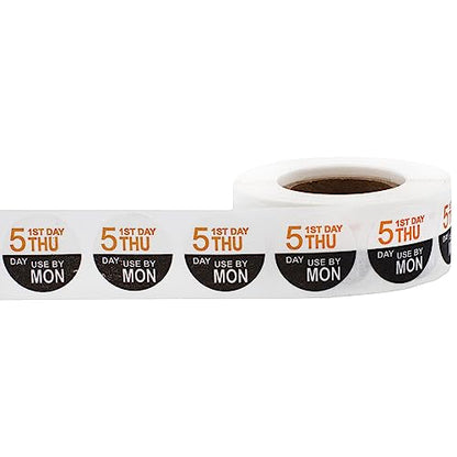 Dissolvable Thursday Through Monday 5 Day Food Rotation Labels, 3/4 Inch Use By Stickers, 500 Total Adhesive Labels on a Roll for Restaurant and Kitchen Prep – Made in the USA - color: Thursday